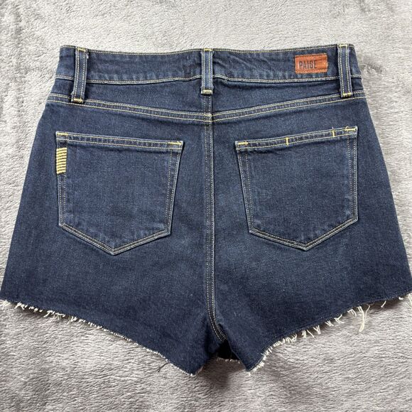 Paige Women Margot Shorts Jean Denim Raw Hem Cut Off Dark Wash Size 28 D135 - Picture 3 of 10